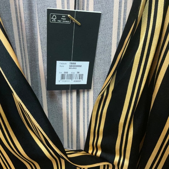 By Malene Birger Striped V-Neck Tunic Size 38 in Black & Gold Stripes - Picture 6 of 7
